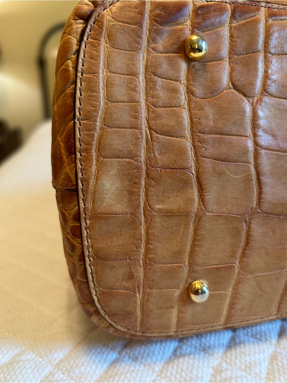 GORGEOUS Dooney & Bourke Italian Croc Embossed MBC3 Zip Zip Satchel in Tan - Picture 12 of 12